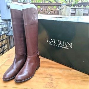 NWT Lauren Ralph Lauren Lux riding boots Madison 5B genius leather boots tan/cho